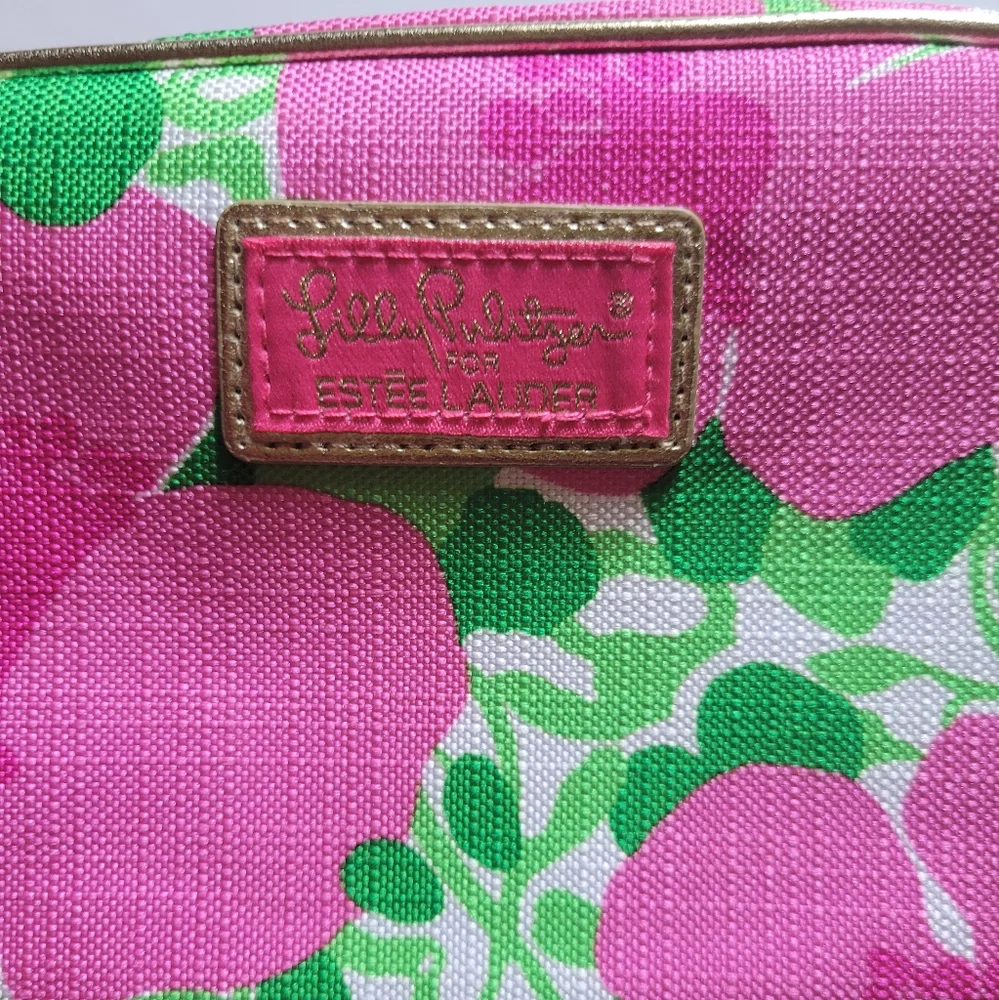 Lilly Pulitzer x Estee Lauder Classic Hawaiian Pink Green Palm Floral Makeup Bag